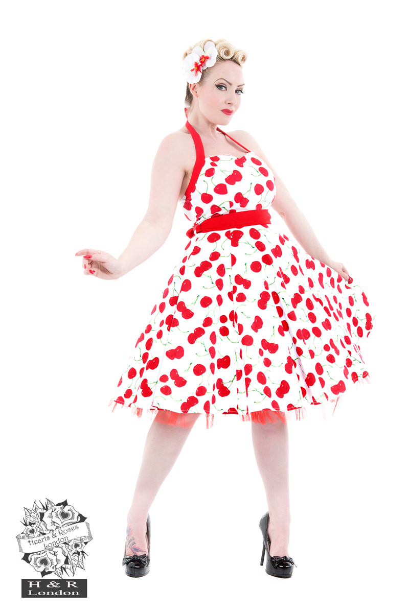 White Bombshell Cherry Swing Dress